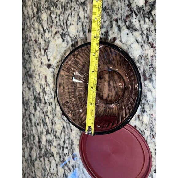 Pyrex 7401-S Cranberry Scultped Ribbed Mixing Bowl and Lid Glass 7401-PC - Picture 5 of 9